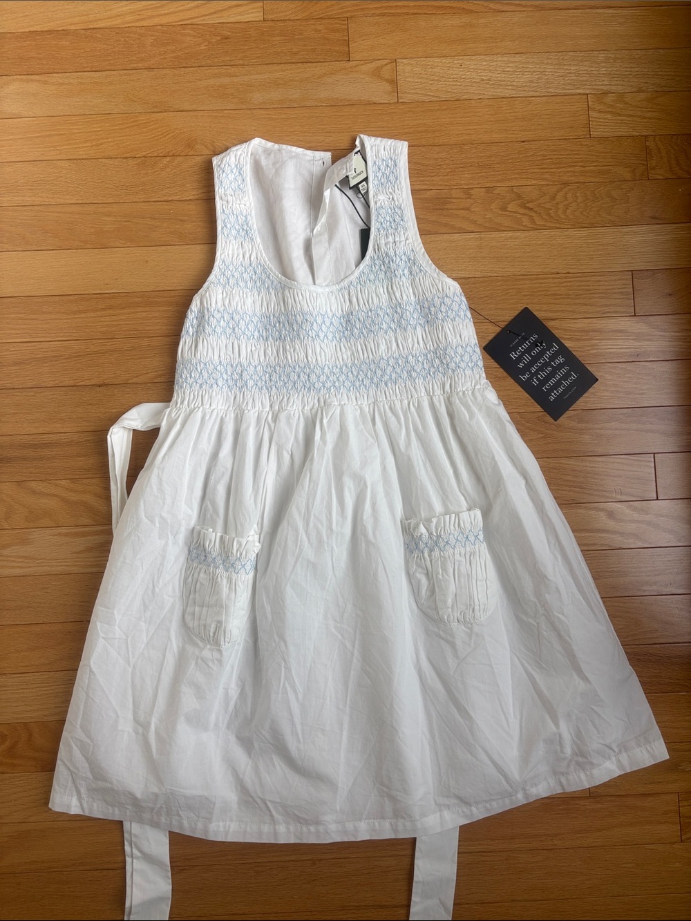 Tuckernuck White Mini Dress with Light Blue Smocking nwt